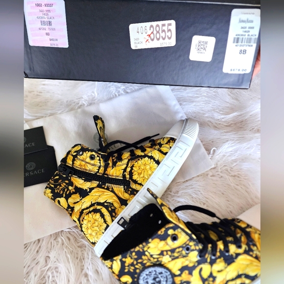 Versace Black and Gold Barroco print canvas sneaker sz 8.5 - Picture 6 of 8